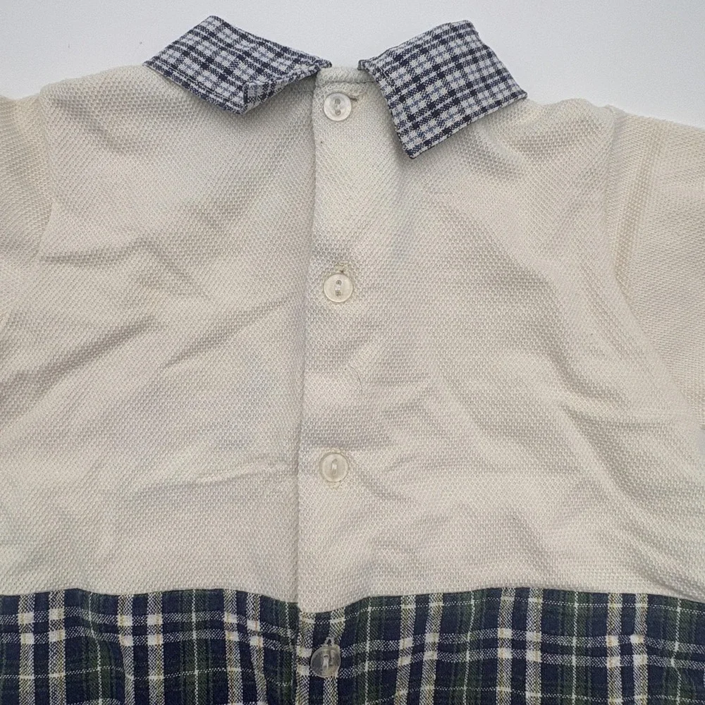 Plaid‎ Squirrel Coverall Boys 6-9 Months Blue Collared Knit Button One Piece